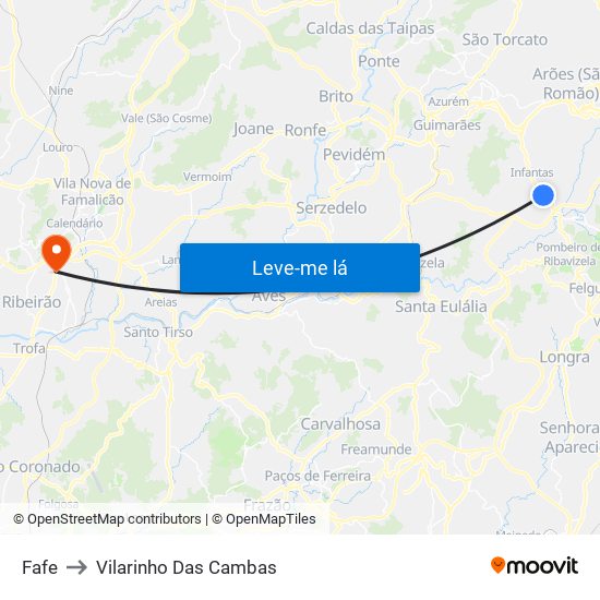 Fafe to Vilarinho Das Cambas map