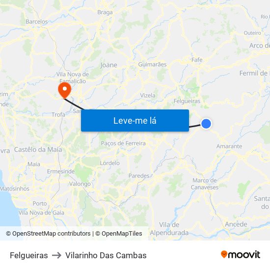 Felgueiras to Vilarinho Das Cambas map