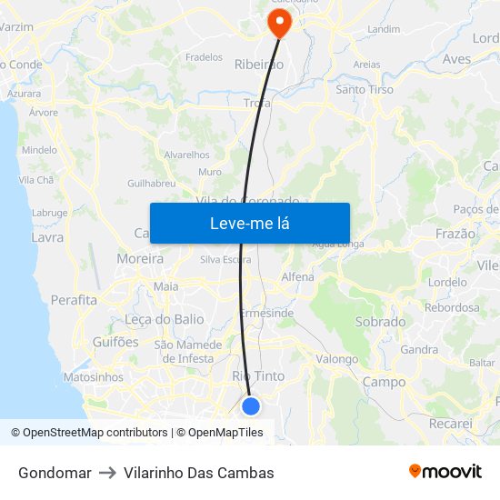 Gondomar to Vilarinho Das Cambas map