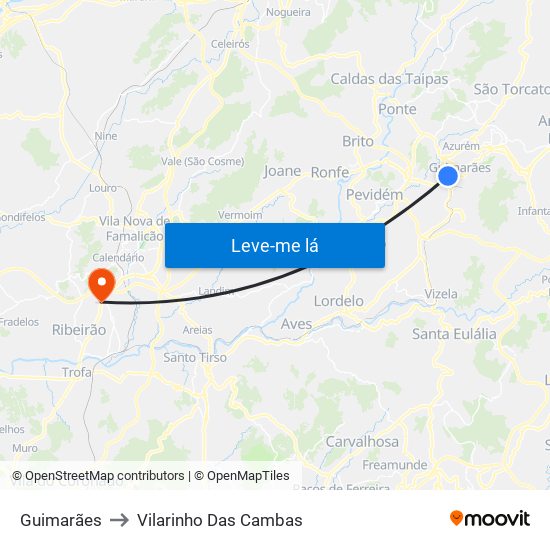 Guimarães to Vilarinho Das Cambas map