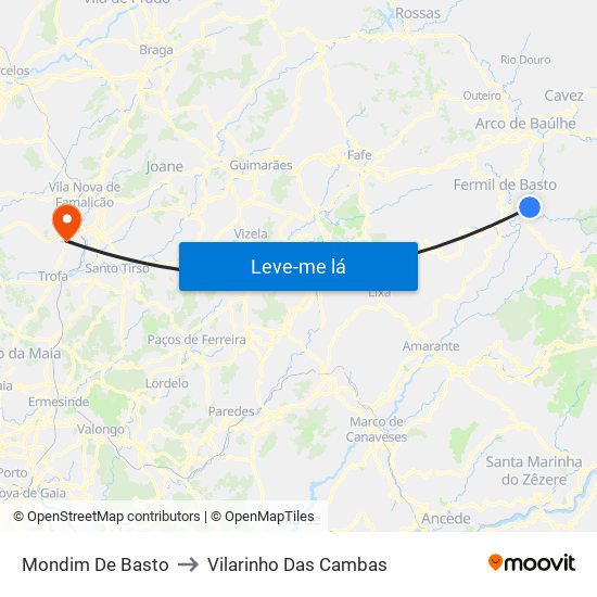 Mondim De Basto to Vilarinho Das Cambas map