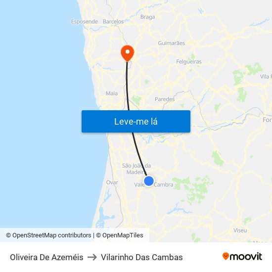 Oliveira De Azeméis to Vilarinho Das Cambas map