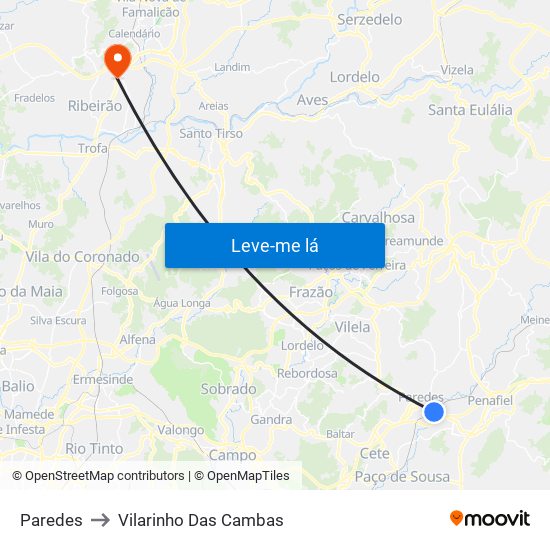 Paredes to Vilarinho Das Cambas map