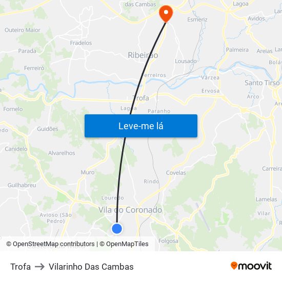 Trofa to Vilarinho Das Cambas map