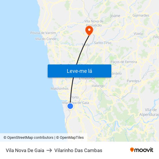 Vila Nova De Gaia to Vilarinho Das Cambas map