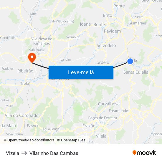 Vizela to Vilarinho Das Cambas map