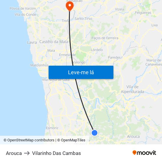 Arouca to Vilarinho Das Cambas map