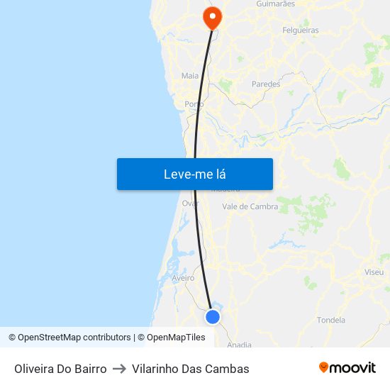 Oliveira Do Bairro to Vilarinho Das Cambas map