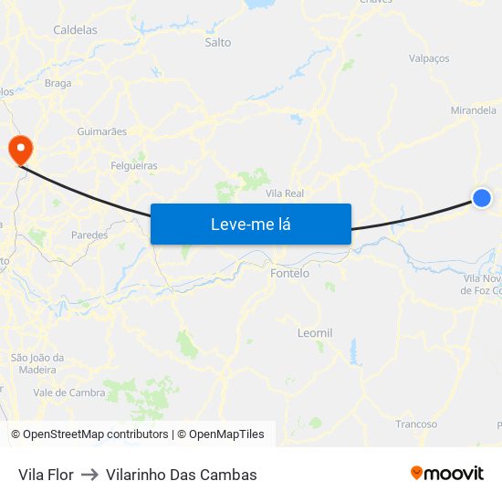 Vila Flor to Vilarinho Das Cambas map