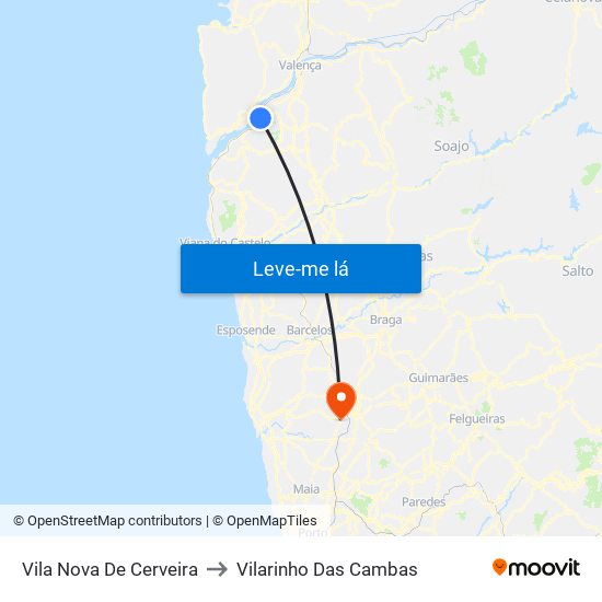 Vila Nova De Cerveira to Vilarinho Das Cambas map