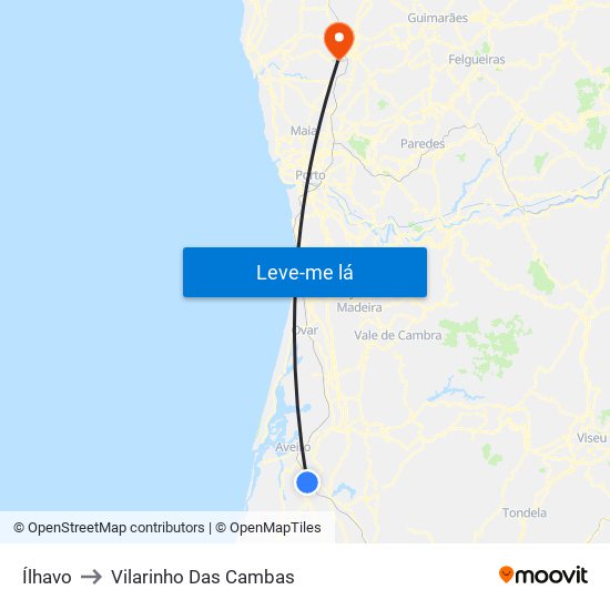 Ílhavo to Vilarinho Das Cambas map