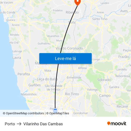 Porto to Vilarinho Das Cambas map