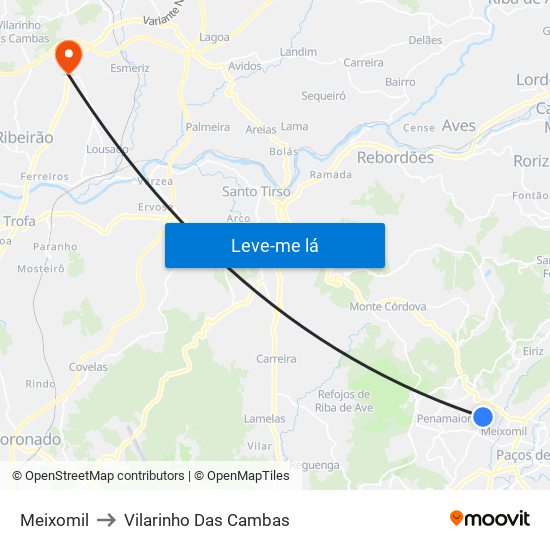 Meixomil to Vilarinho Das Cambas map