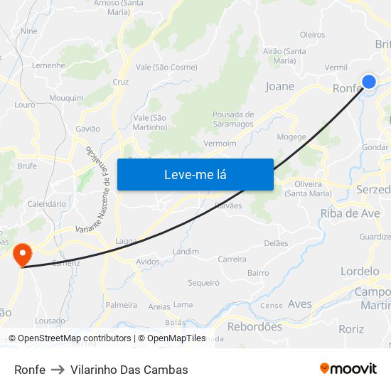 Ronfe to Vilarinho Das Cambas map