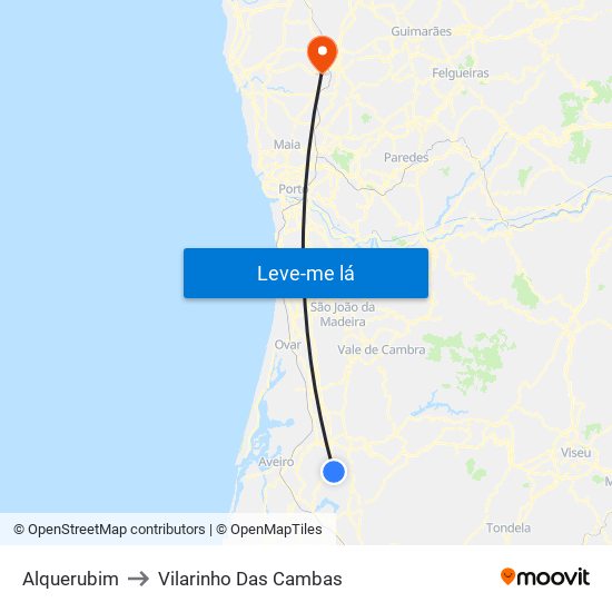 Alquerubim to Vilarinho Das Cambas map