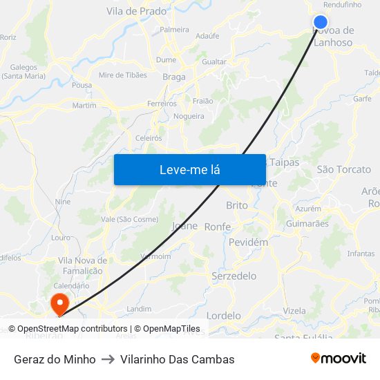 Geraz do Minho to Vilarinho Das Cambas map