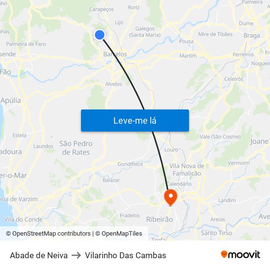 Abade de Neiva to Vilarinho Das Cambas map