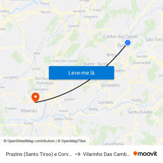 Prazins (Santo Tirso) e Corvite to Vilarinho Das Cambas map