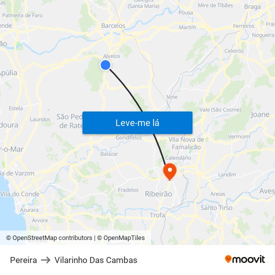 Pereira to Vilarinho Das Cambas map