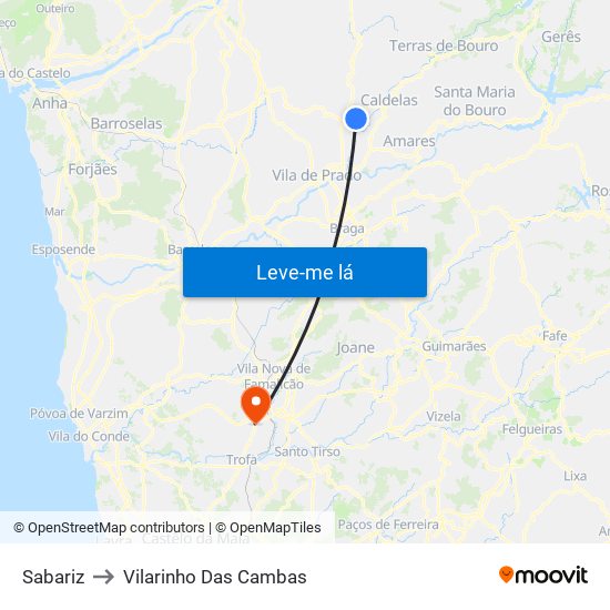 Sabariz to Vilarinho Das Cambas map