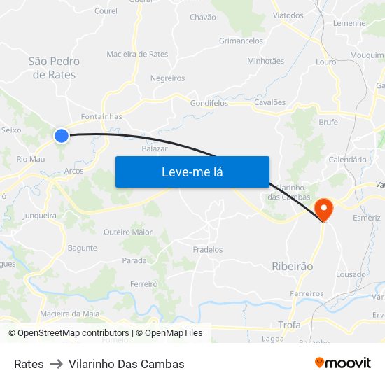 Rates to Vilarinho Das Cambas map