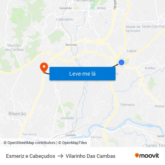 Esmeriz e Cabeçudos to Vilarinho Das Cambas map