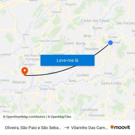 Oliveira, São Paio e São Sebastião to Vilarinho Das Cambas map