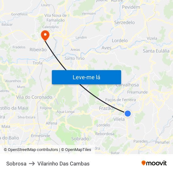 Sobrosa to Vilarinho Das Cambas map