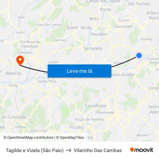 Tagilde e Vizela (São Paio) to Vilarinho Das Cambas map