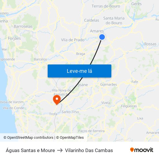 Águas Santas e Moure to Vilarinho Das Cambas map