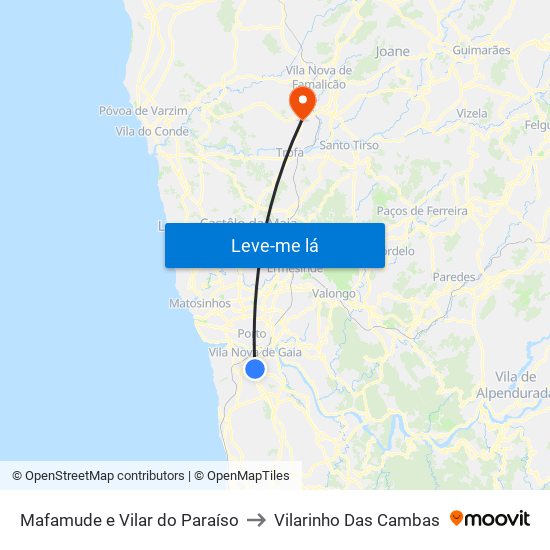 Mafamude e Vilar do Paraíso to Vilarinho Das Cambas map