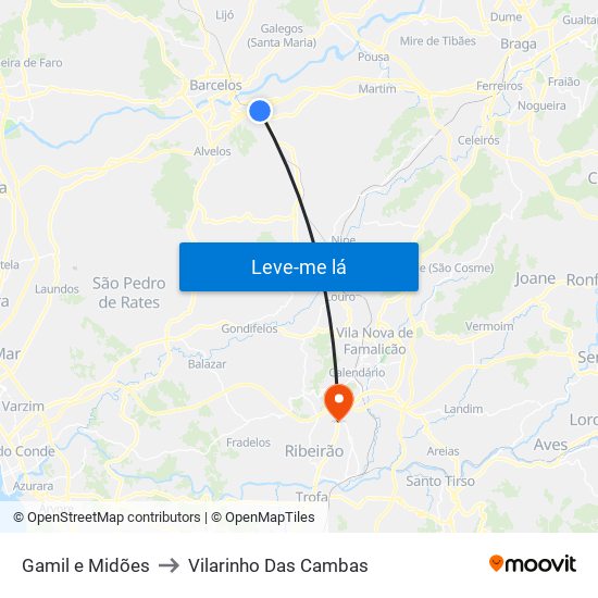 Gamil e Midões to Vilarinho Das Cambas map