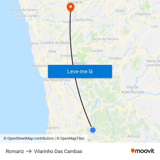 Romariz to Vilarinho Das Cambas map