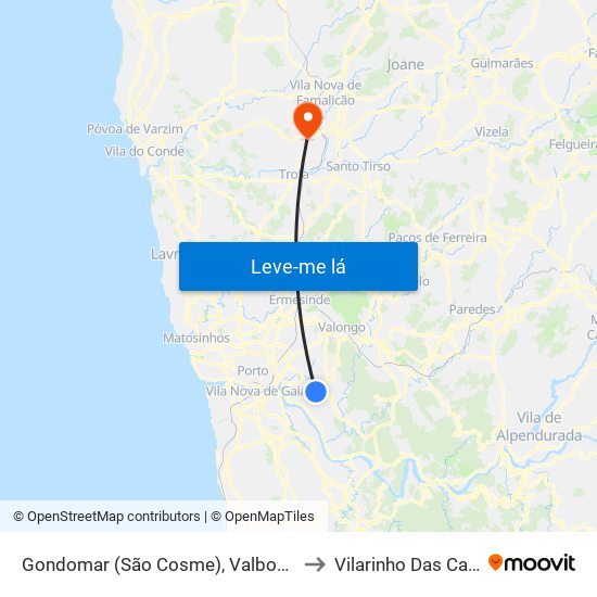 Gondomar (São Cosme), Valbom e Jovim to Vilarinho Das Cambas map