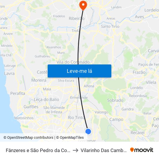 Fânzeres e São Pedro da Cova to Vilarinho Das Cambas map