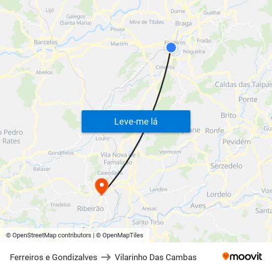 Ferreiros e Gondizalves to Vilarinho Das Cambas map