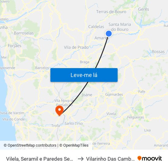 Vilela, Seramil e Paredes Secas to Vilarinho Das Cambas map