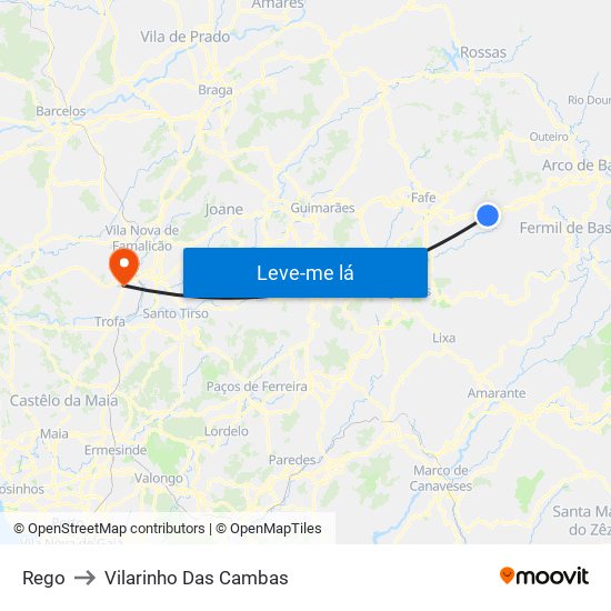 Rego to Vilarinho Das Cambas map