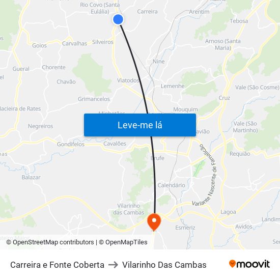 Carreira e Fonte Coberta to Vilarinho Das Cambas map