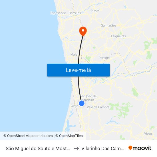 São Miguel do Souto e Mosteirô to Vilarinho Das Cambas map