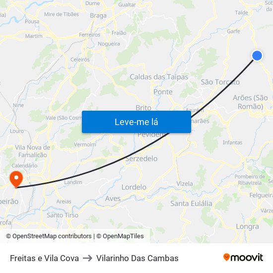 Freitas e Vila Cova to Vilarinho Das Cambas map