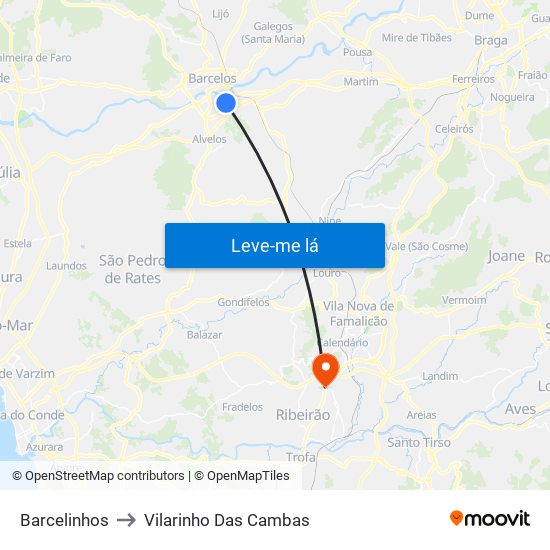 Barcelinhos to Vilarinho Das Cambas map