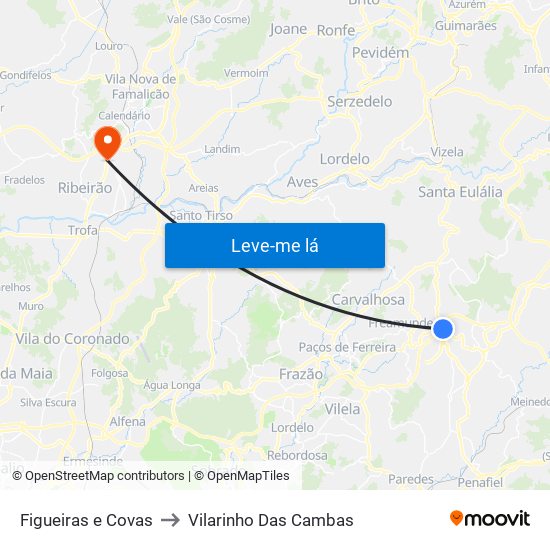Figueiras e Covas to Vilarinho Das Cambas map