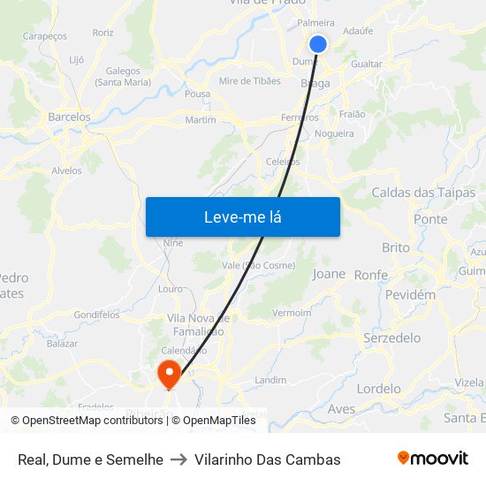 Real, Dume e Semelhe to Vilarinho Das Cambas map