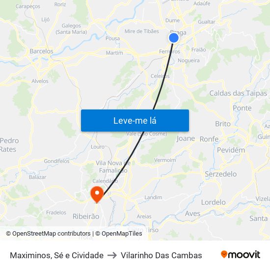 Maximinos, Sé e Cividade to Vilarinho Das Cambas map