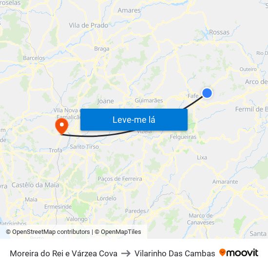 Moreira do Rei e Várzea Cova to Vilarinho Das Cambas map