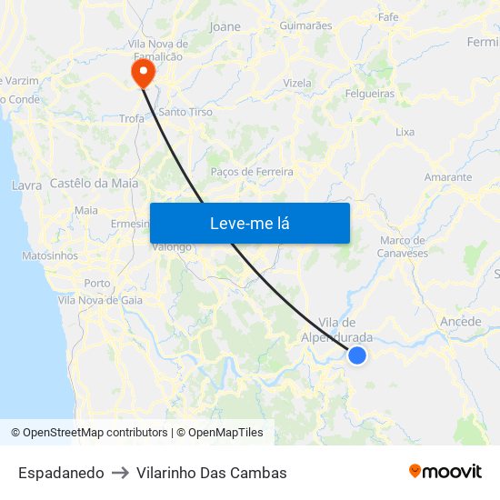 Espadanedo to Vilarinho Das Cambas map