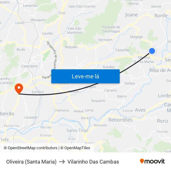 Oliveira (Santa Maria) to Vilarinho Das Cambas map