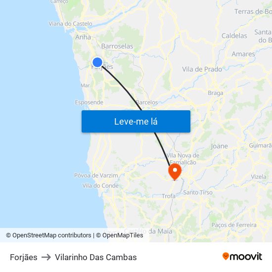 Forjães to Vilarinho Das Cambas map