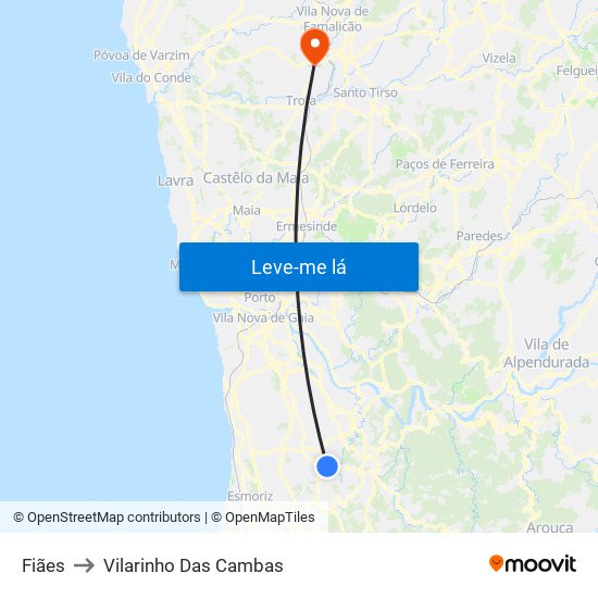 Fiães to Vilarinho Das Cambas map